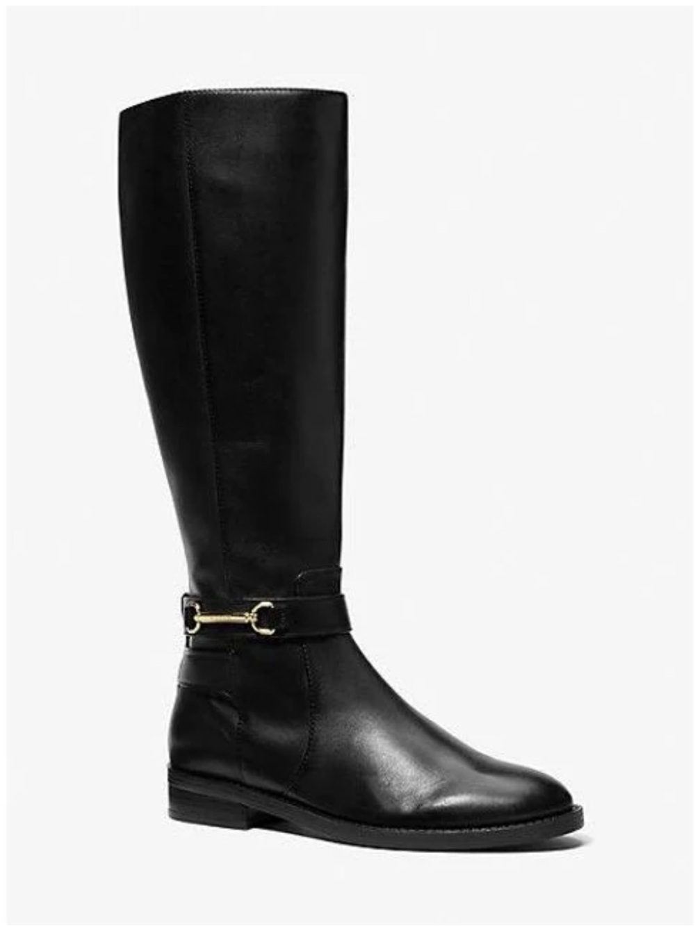 Michael Kors Black Leather Over-The-Knee Riding Boots with Gold Bit